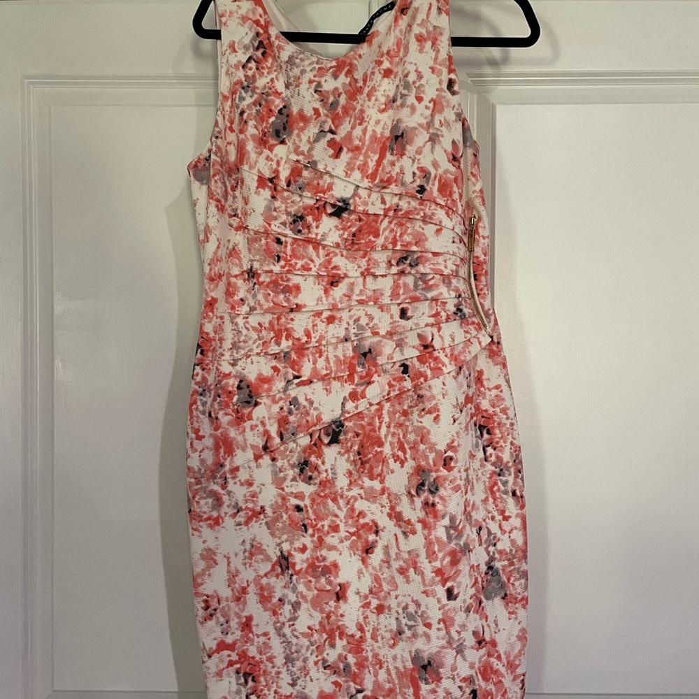Ivanka Trump Coral and Black Midi Dress